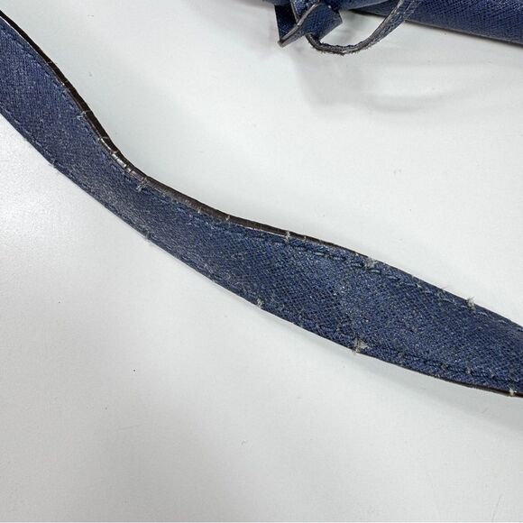 Michael Kors Saffiano Leather Chainlink Hamilton Tote Bag Navy Blue Silver - Picture 9 of 13